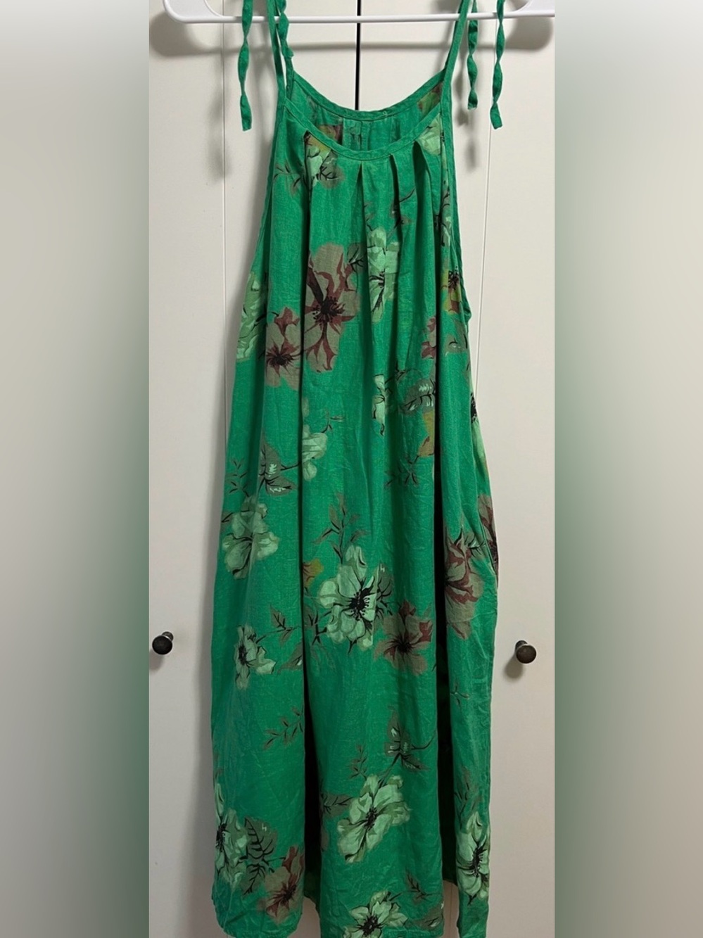 Green Linen Floral Italian Sundress M-L